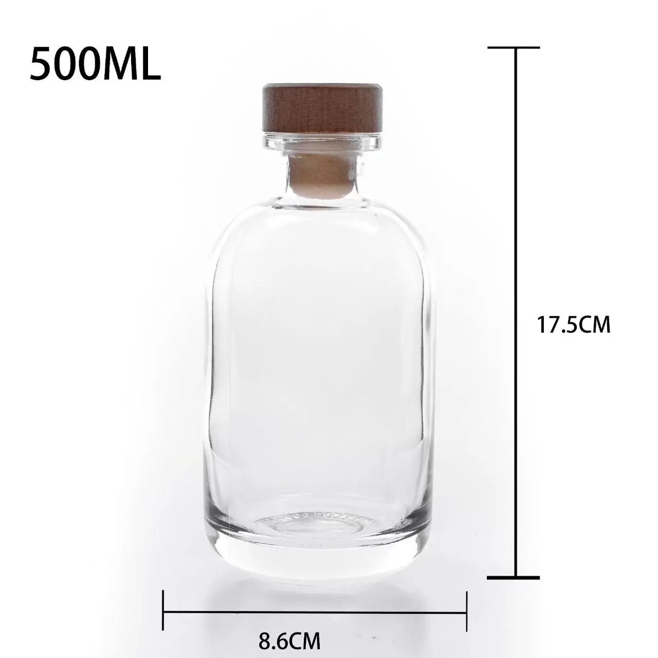 500ml Round Transparent Frosted Spirit / Whiskey Glass Bottle with Cork-I