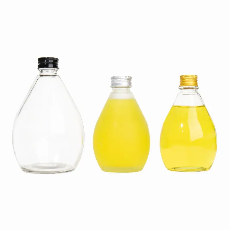 280ml 350ml Transparent Water Drop Shaped Glass Beverage Bottle With Cap-I
