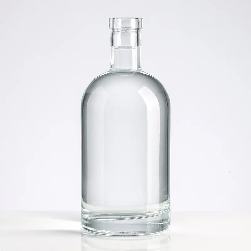 Custom Empty Glass Liquor Bottle Transparent Round 700ml 750ml-L