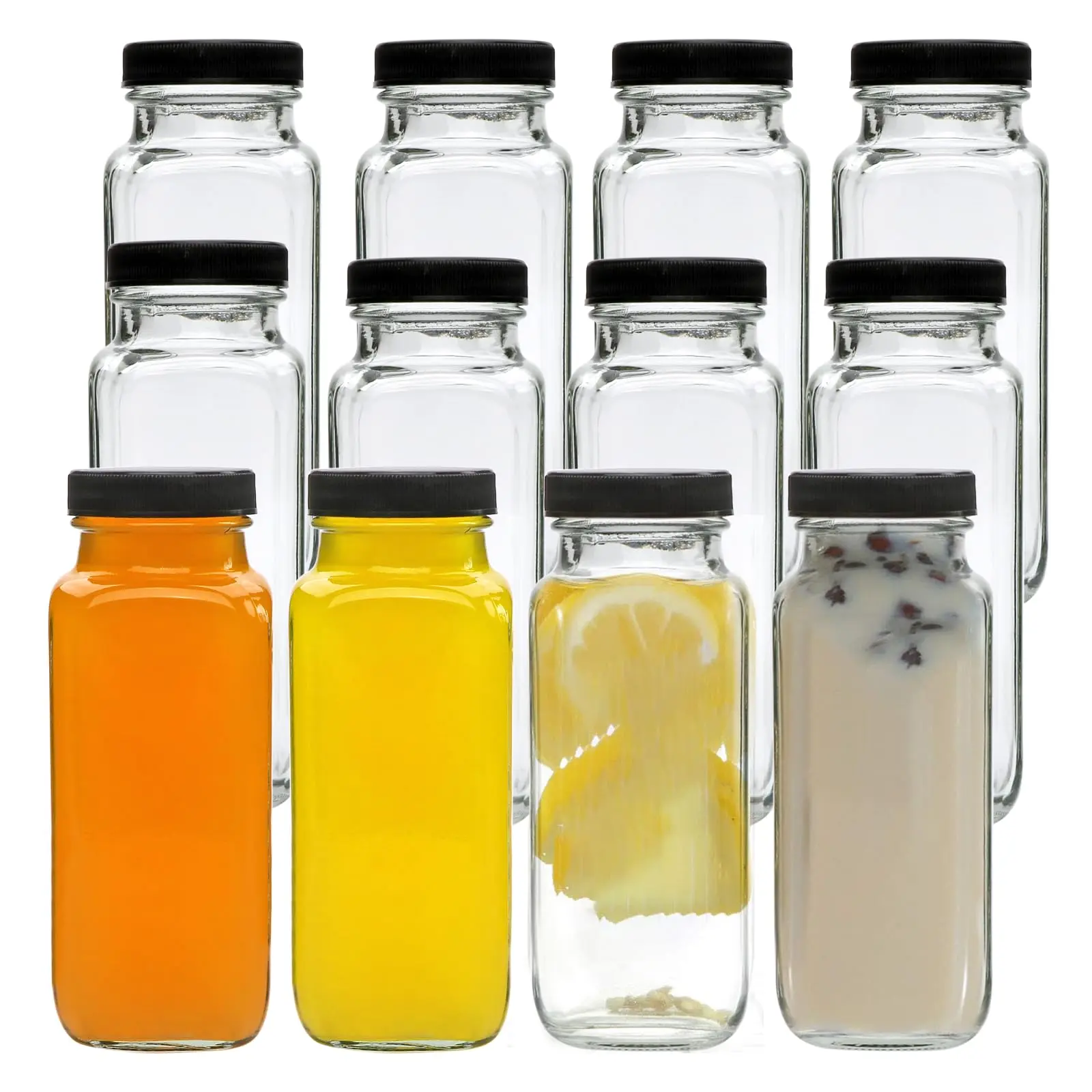 Empty glass jar food grade juice milk tea packaging bottle with lid -L